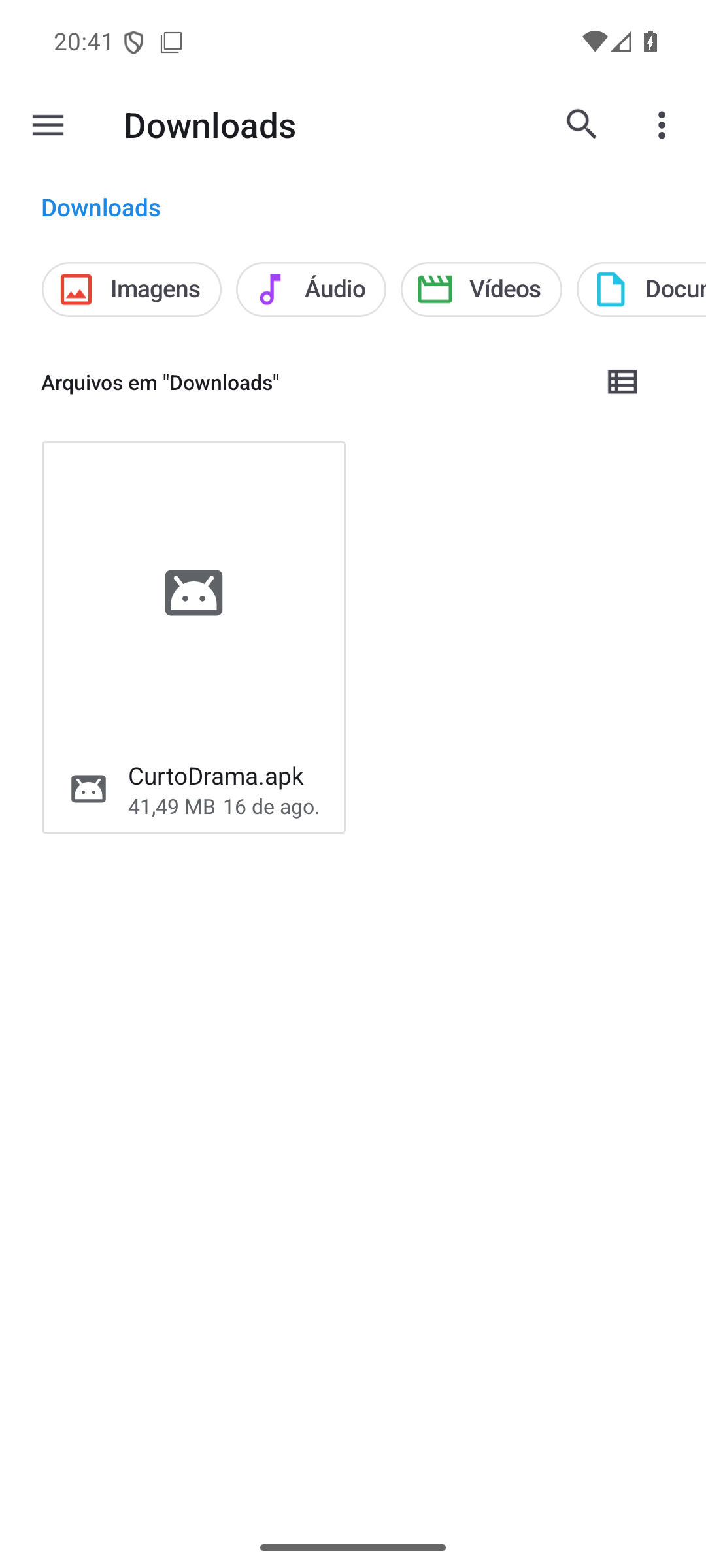 Exemplo de arquivo CurtoDrama na pasta Downloads do Android